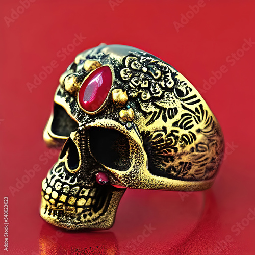 beautiful men skull ring in yellow and white gold