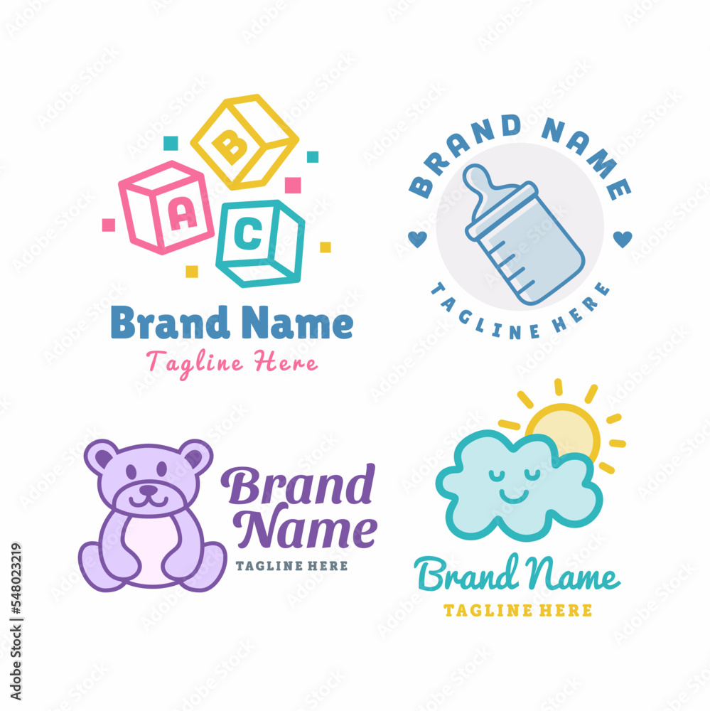 Fashion Baby And Kids Store Logo Design Vector Set