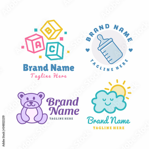 Fashion Baby And Kids Store Logo Design Vector Set