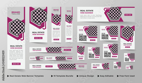 Real estate web banner template design, Vector horizontal and vertical real estate house property and home apartment web ads banner design