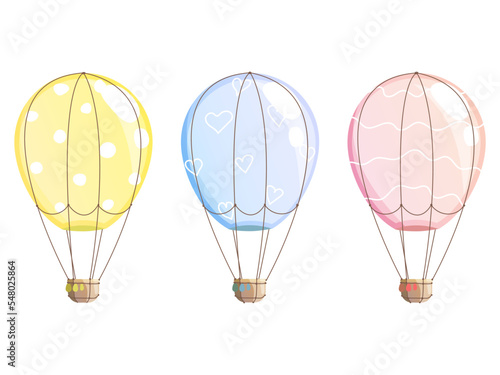 Set of three balloons flat boho cartoon style, cute design, decorative