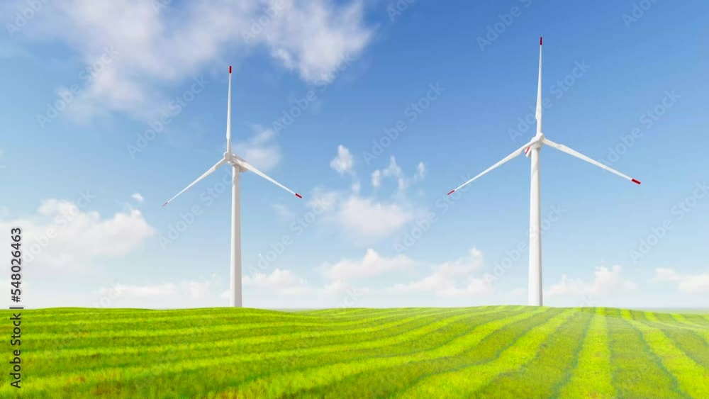 4K Ultra Hd. Panoramic view of wind farm or wind park, with high wind turbines for generation electricity. green energy concept. Windmills in the on a beautiful bright day. 4K Ultra Hd. Panoramic view of wind farm or wind park, with high wind turbines for generation electricity. green energy concept. Windmills in the on a beautiful bright day.