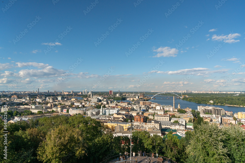 View of the historical center of Kyiv, the Dnieper River, Podil.