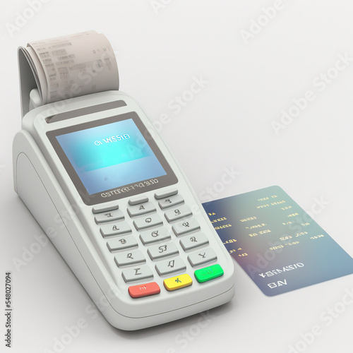 Terminal for payment by plastic cards Isolated on white background. Cartoon mimal soft style. 3d illustration photo