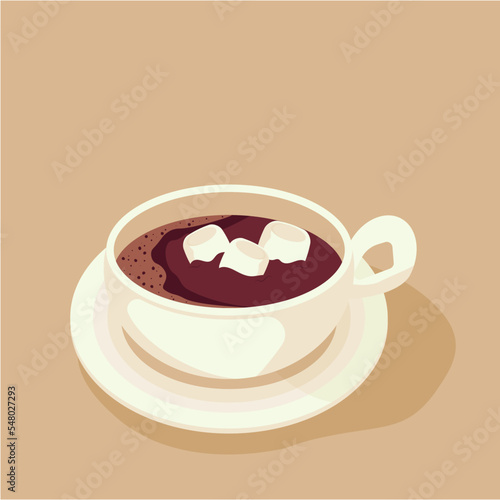 Hot cocoa warm cozy autumn winter element hot drinks cocoa with marshmallow cups with hot chocolate cups with cocoa vector cartoon Christmas 
