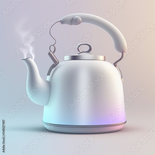 Electric kettle for heating water Isolated on white background. Cartoon mimal soft style. 3d illustration photo