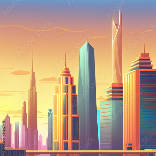 City skyscraper view cityscape background skyline with copy space