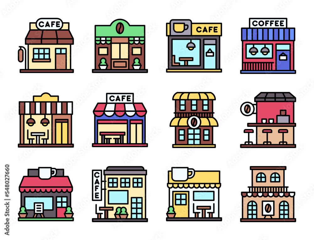 Fototapeta premium Coffee shop filled icon set 3, vector illustration