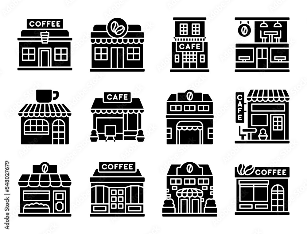 Coffee shop solid icon set, vector illustration