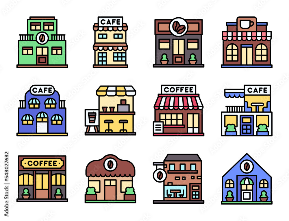 Coffee shop filled icon set 6, vector illustration
