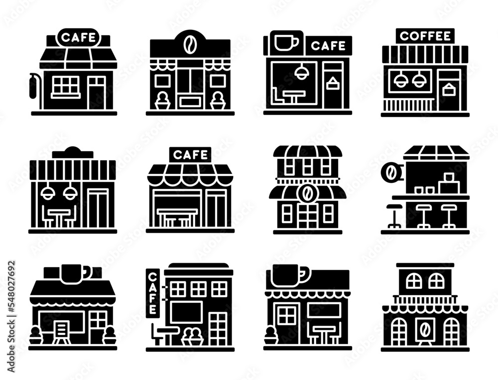 Coffee shop solid icon set 3, vector illustration