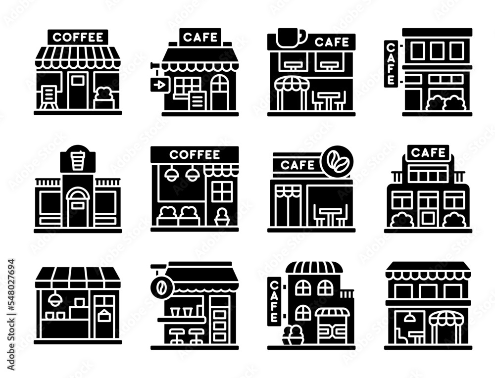 Coffee shop solid icon set 5, vector illustration
