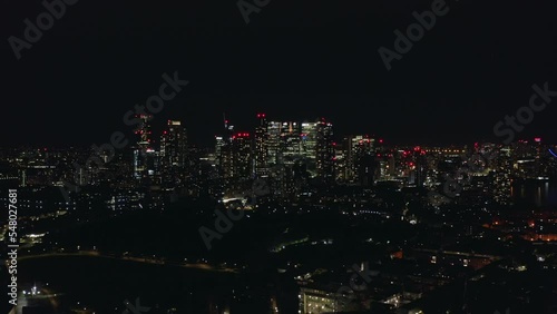 Wallpaper Mural London, UK - September 11 2022 - Night scenic view of the business district in London, modern illuminated high-rise buildings, aerial shot. Torontodigital.ca