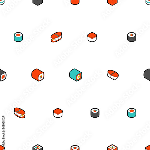 Sushi rolls pattern seamless. Traditional Japanese food background. Vector texture