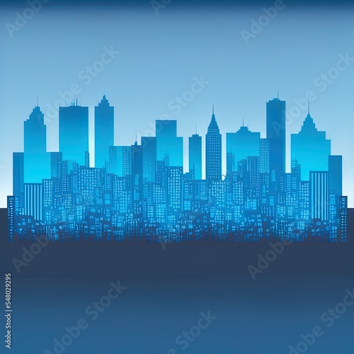 City skyline illustration  blue city silhouette.