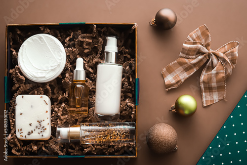 Fotografie Christmas gift set, xmas holidays beauty box subscription package and luxury ski