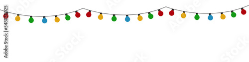 Christmas lights. Vector xmas garland. Isolated cable lightbulb decoration
