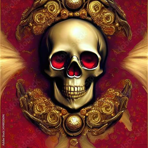 halloween floral style skull in golden color