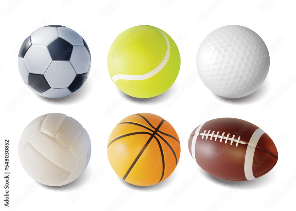 Realistic Detailed 3d Different Sport Ball Set for Basketball, Volleyball, Tennis and Golf. Vector illustration of Balls Realistic Detailed 3d Different Sport Ball Set for Basketball, Volleyball, Tennis and Golf. Vector illustration of Balls