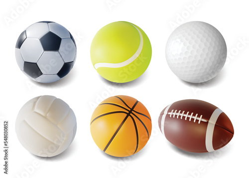 Realistic Detailed 3d Different Sport Ball Set for Basketball  Volleyball  Tennis and Golf. Vector illustration of Balls