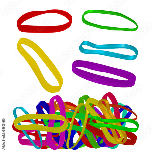 Realistic Detailed 3d Different Color Round Rubber Bands Set. Vector illustration of Wristband or Elastic Bracelet