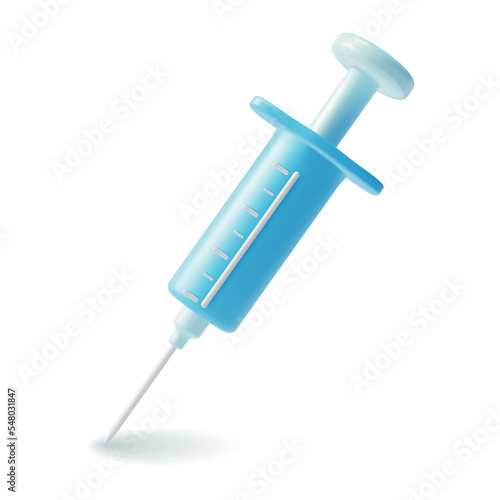 3d Medical Syringe with Needle Plasticine Cartoon Style Vaccination Concept Isolated on a White Background. Vector illustration