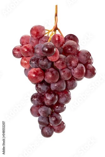Bunch of fresh red ripe grapes isolated on white, clipping path