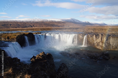 Godafoss Waterfall ( 12m tall and 30m wide) near Akureyri in Northern Iceland