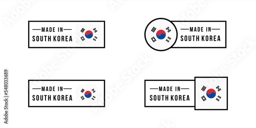 Set of made in South Korea labels, made in South Korea vector sticker pack, Korean flag, Korean product emblem, Vector illustration