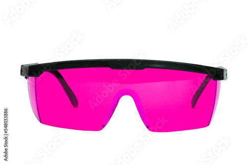 Fashionable glasses with pink UV lenses. Isolated on white. Sunglasses