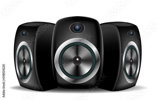 set of music speakers in black color party sound design elements on white background