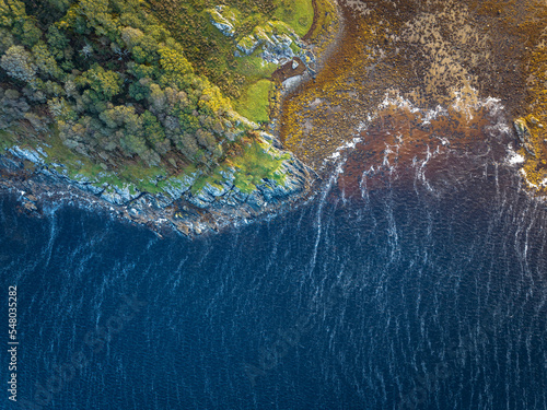 Calm Waters Aerial View of the Scottish Coast at Sunset