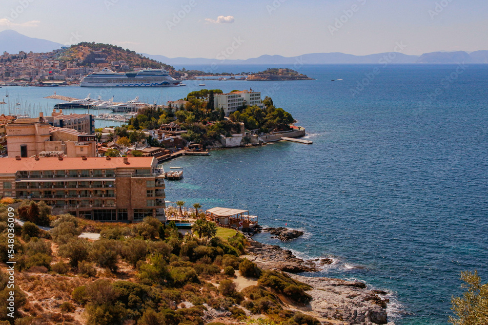 Kusadasi Harbour and Pigeon Island. Aegean coast of Turkey.