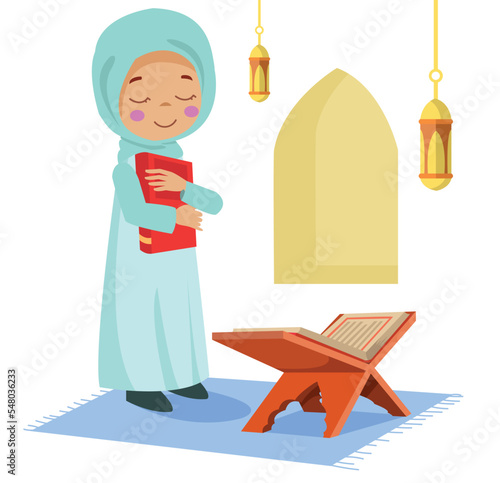 cute happy boy reading quran