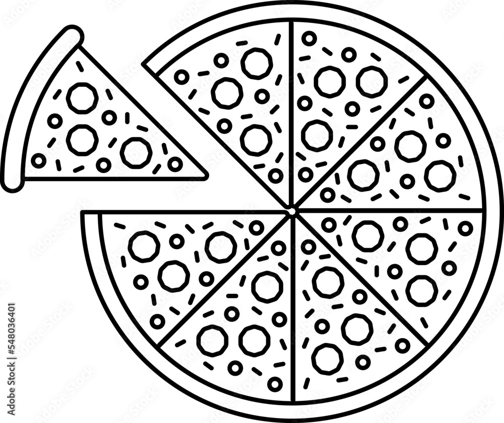 Pizza flat line icon. Vector thin sign of italian fast food illustration. Pizzeria cafe logo.