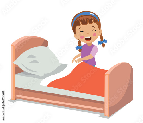 cute boy making his bed
