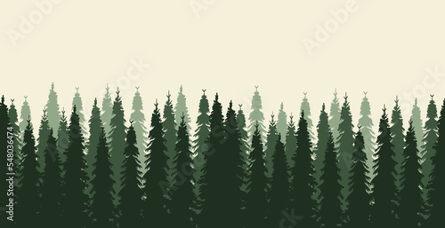 silhouette green forest, park pine, spruce design vector isolated