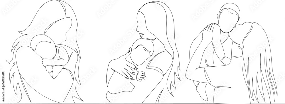 moms and babies continuous line drawing, vector sketch moms and babies continuous line drawing, vector sketch