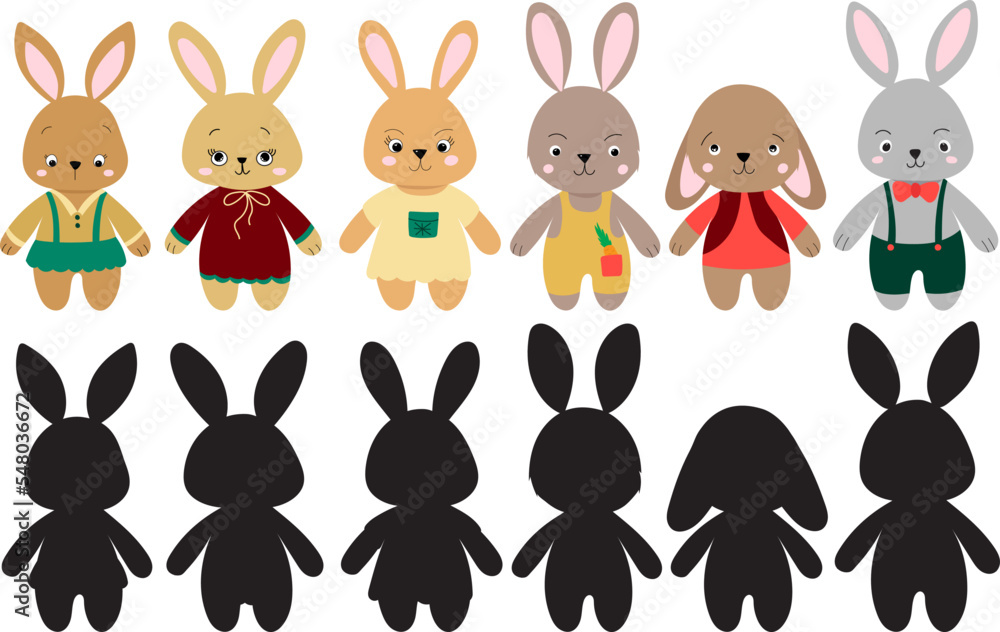 set of rabbits in flat style, isolated vector set of rabbits in flat style, isolated vector