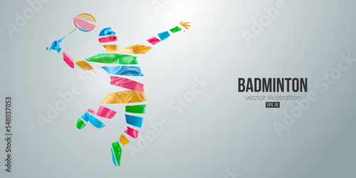 Abstract silhouette of a badminton player on white background. The badminton player man hits the shuttlecock. Vector illustration
