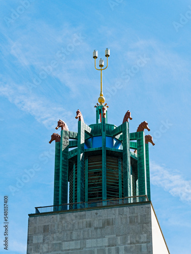 Carillion of Newcastle upon Tyne Civic Centre with 12 large and 8 small seahorses, UK. photo