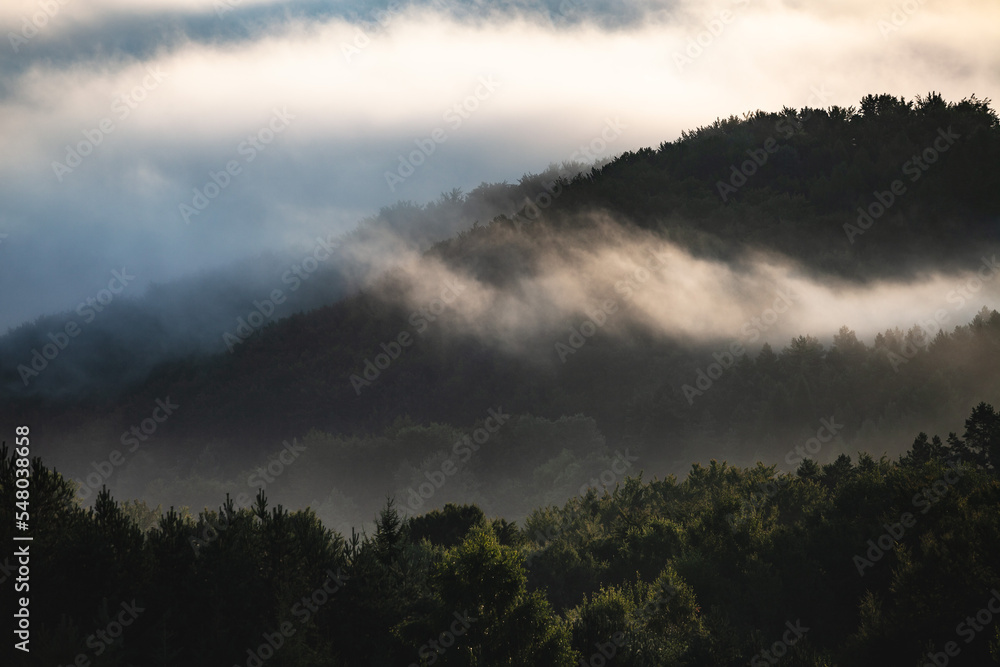 Misty mountain, the top of the peak in the cloud, Bieszczady, Poland