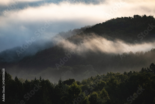 Misty mountain, the top of the peak in the cloud, Bieszczady, Poland