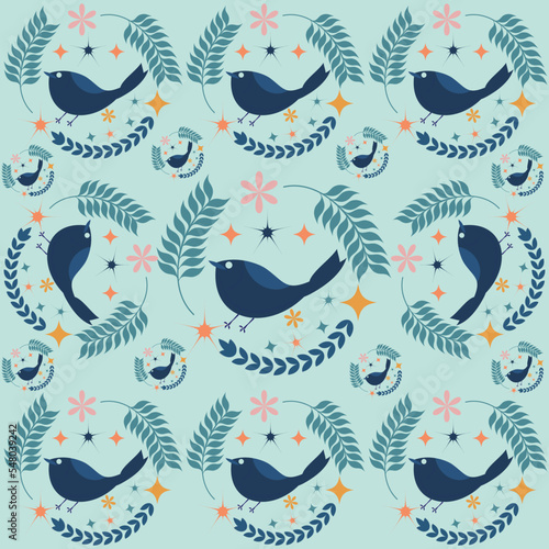 Nature pattern-with-birds 1. This is an eps file.