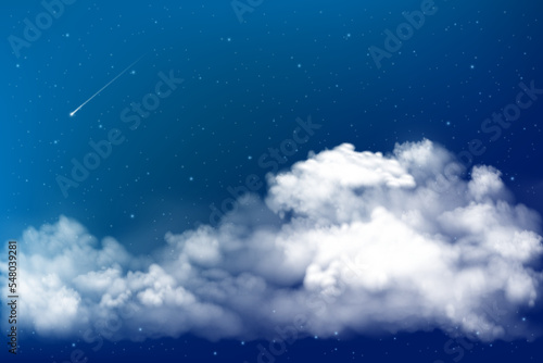 White clouds on a dark night sky with stars