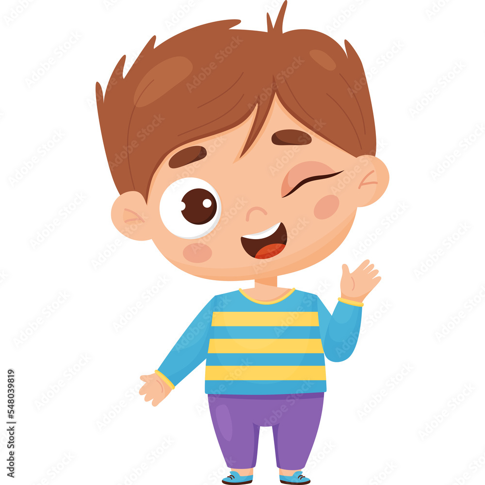 Playful joyful boy winks. Male character emotion Playful joyful boy winks. Male character emotion