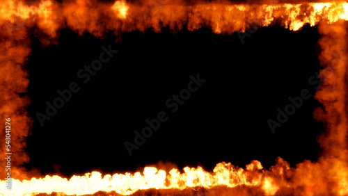 Square blazing frame of blazing fire trails, isolated - object 3D rendering