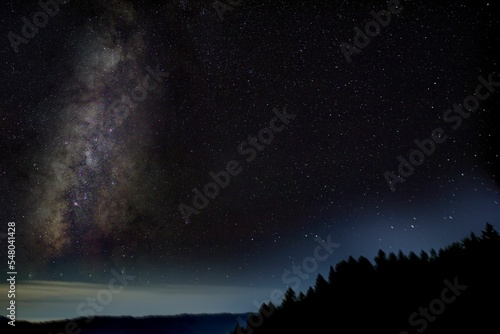Fotobehang Milky way along the skyline of a boulevard captured on a starry night in Califor