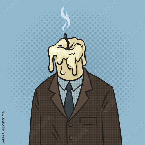 man is burnt candle burnout metaphor pinup pop art retro vector illustration. Comic book style imitation.