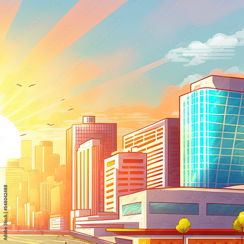 City landscape with group of building on sky and sunlight